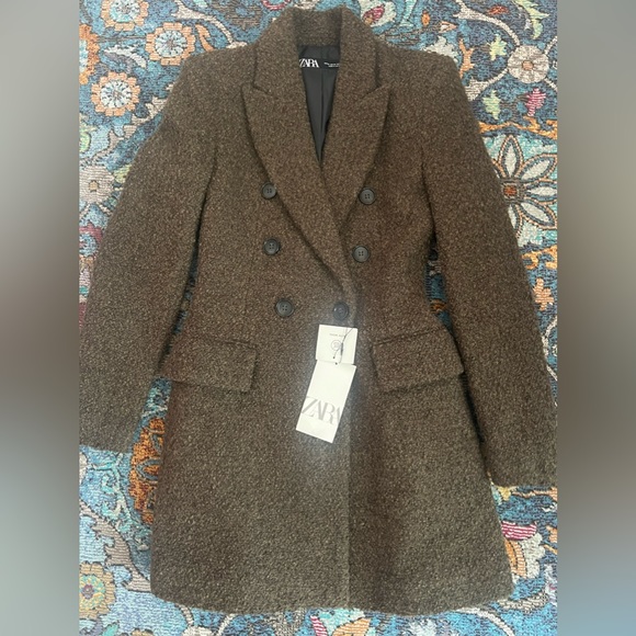 Zara Long boucle Double Breasted Blazer coat - Picture 6 of 12